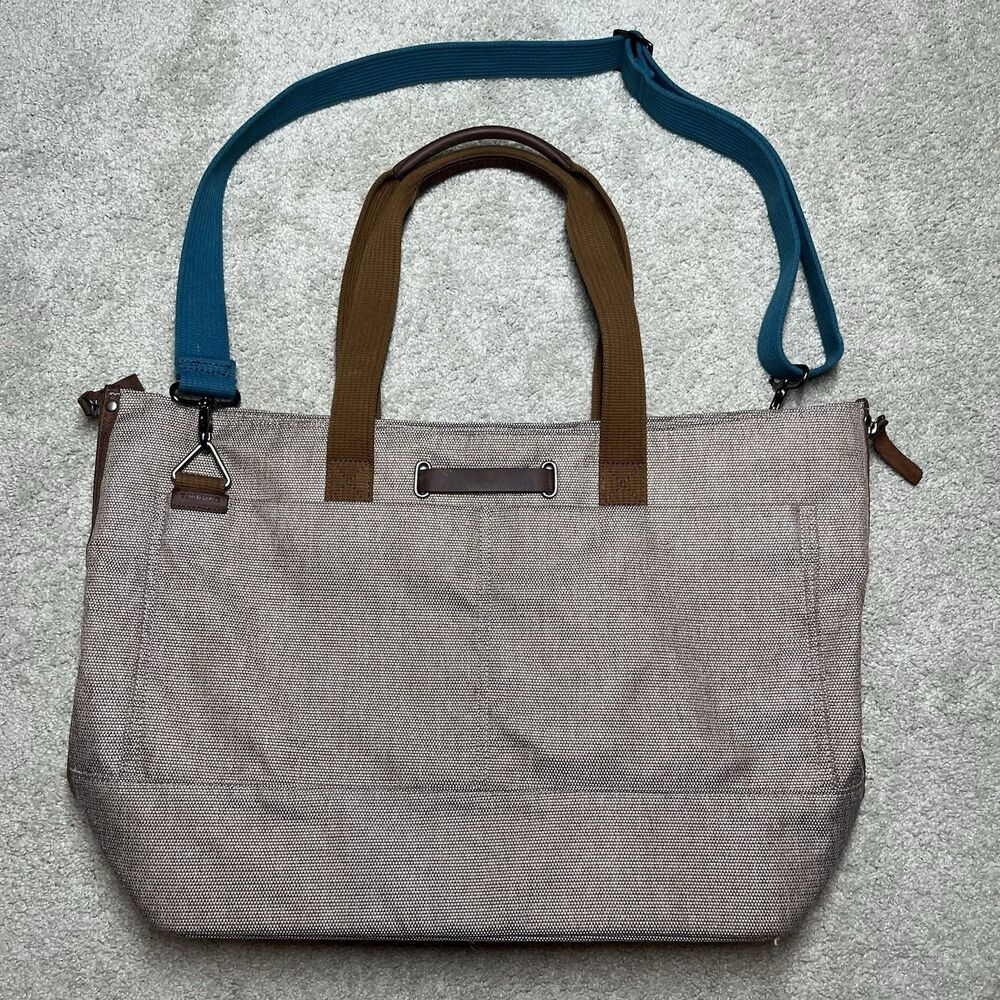 Timbuk2 Hyde Tote Bag Large Canvas Laptop School Beige Zip Top Pockets Travel